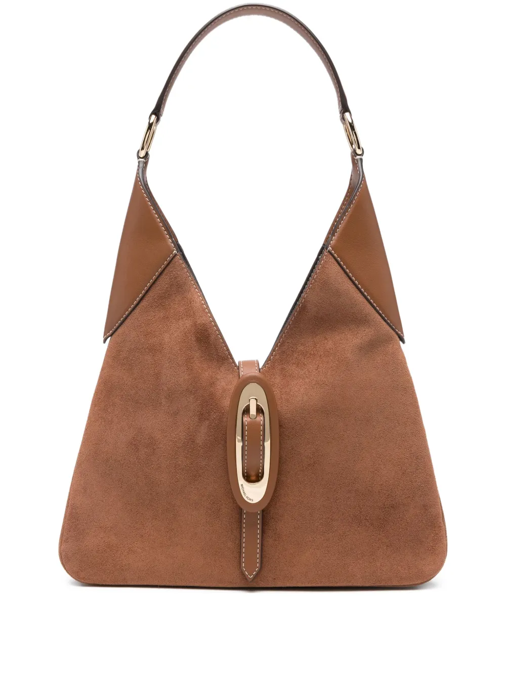Michael Kors Suede Buckled Shoulder Bag In Neutral