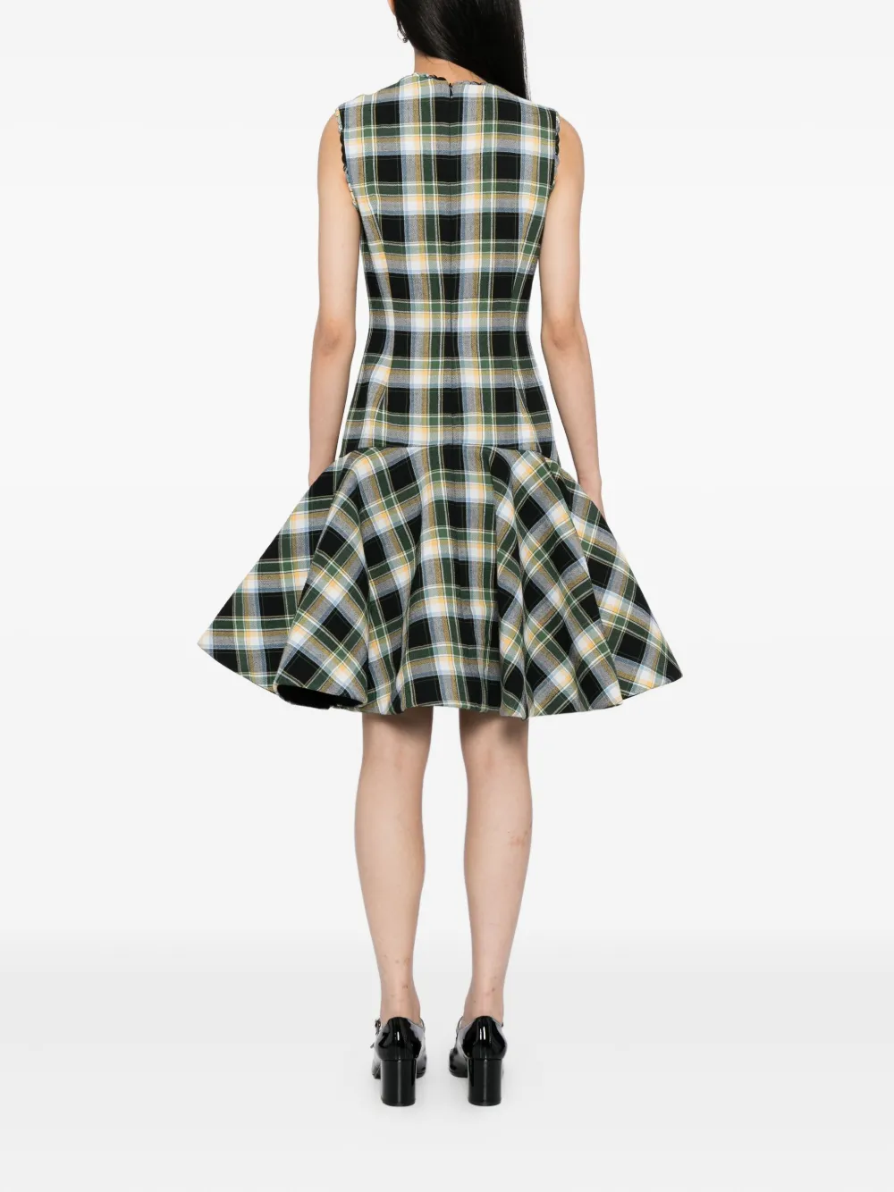 Shushu-tong Plaid Sleeveless Wavy Dress In Green