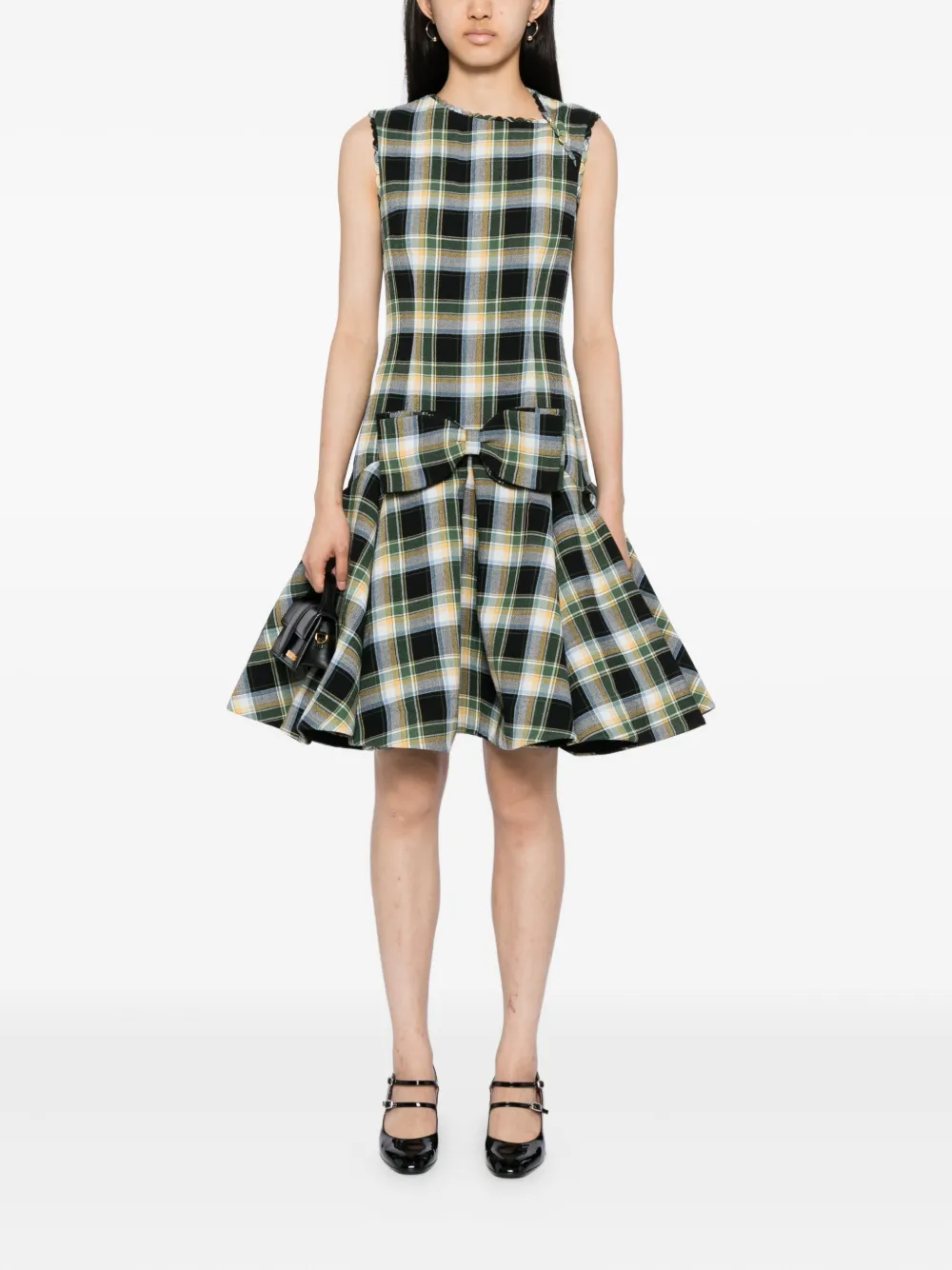 SHUSHU/TONG Geruite mouwloze jurk - Beige