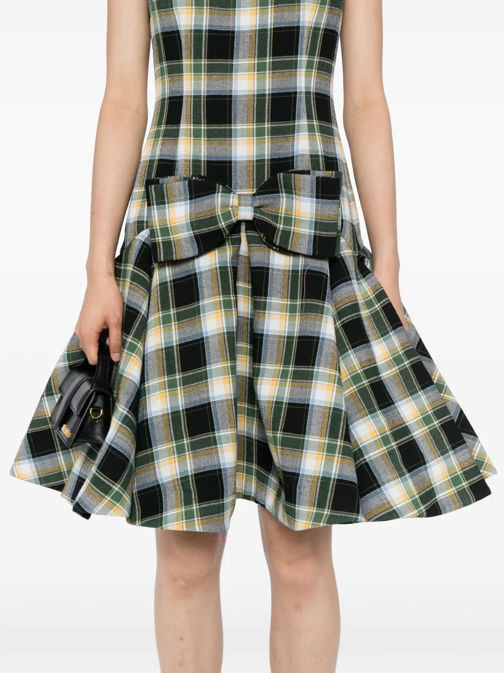 Shushu-tong Plaid Sleeveless Wavy Dress In Green