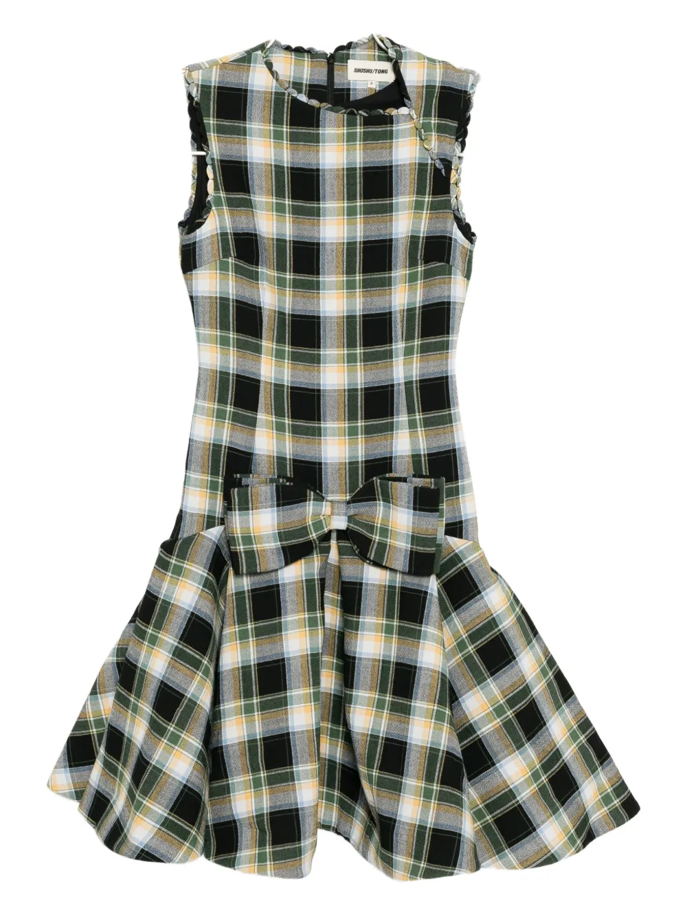 Shushu-tong Plaid Sleeveless Wavy Dress In Green