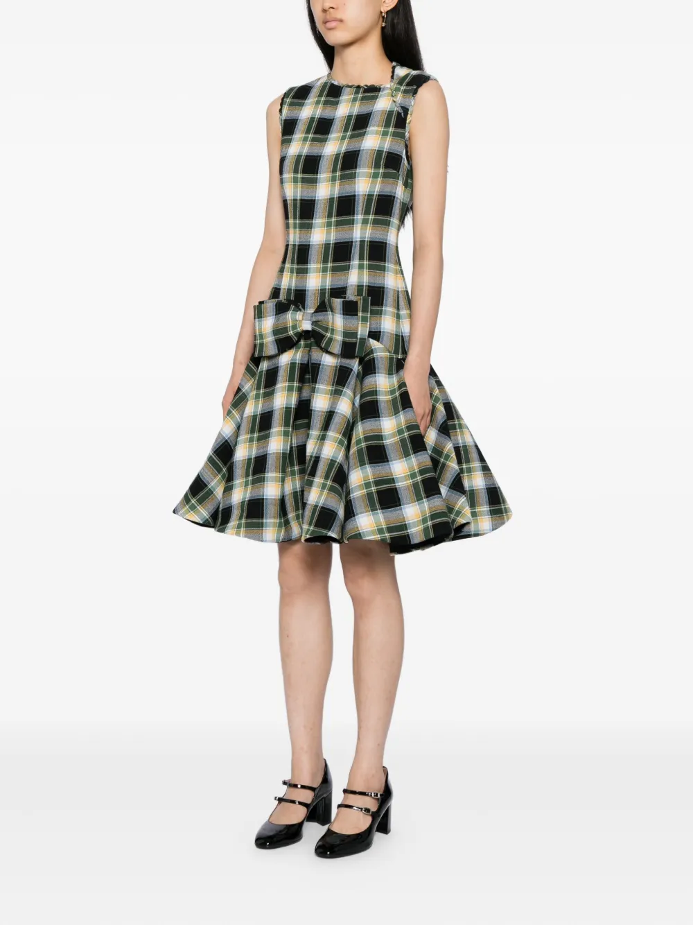 Shushu-tong Plaid Sleeveless Wavy Dress In Green
