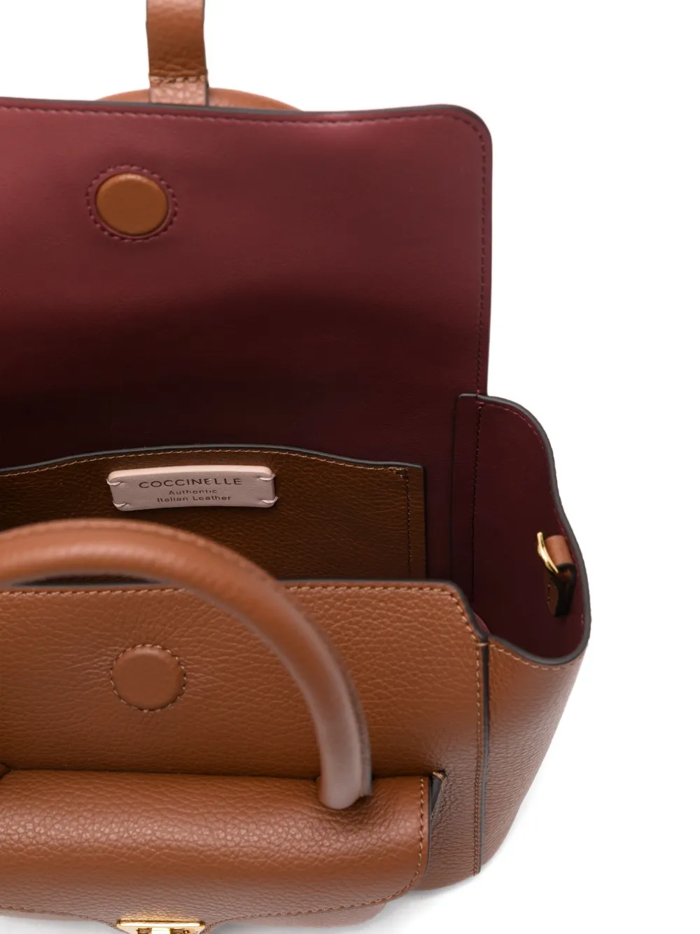 Coccinelle Structured Calfskin Shopper Bag With Gold-tone Accents In Brown