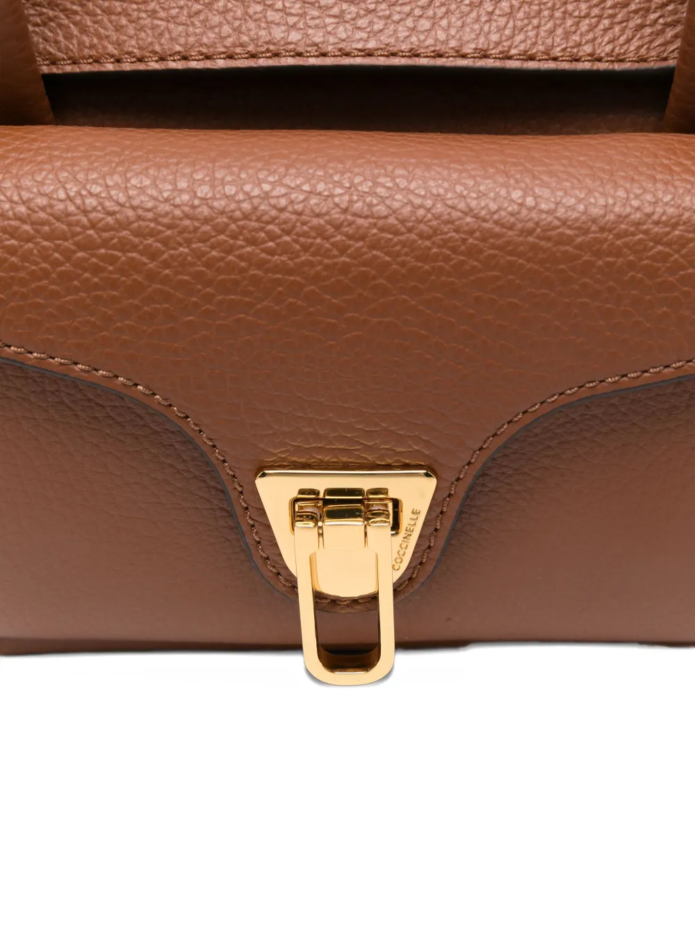 Coccinelle Structured Calfskin Shopper Bag With Gold-tone Accents In Brown