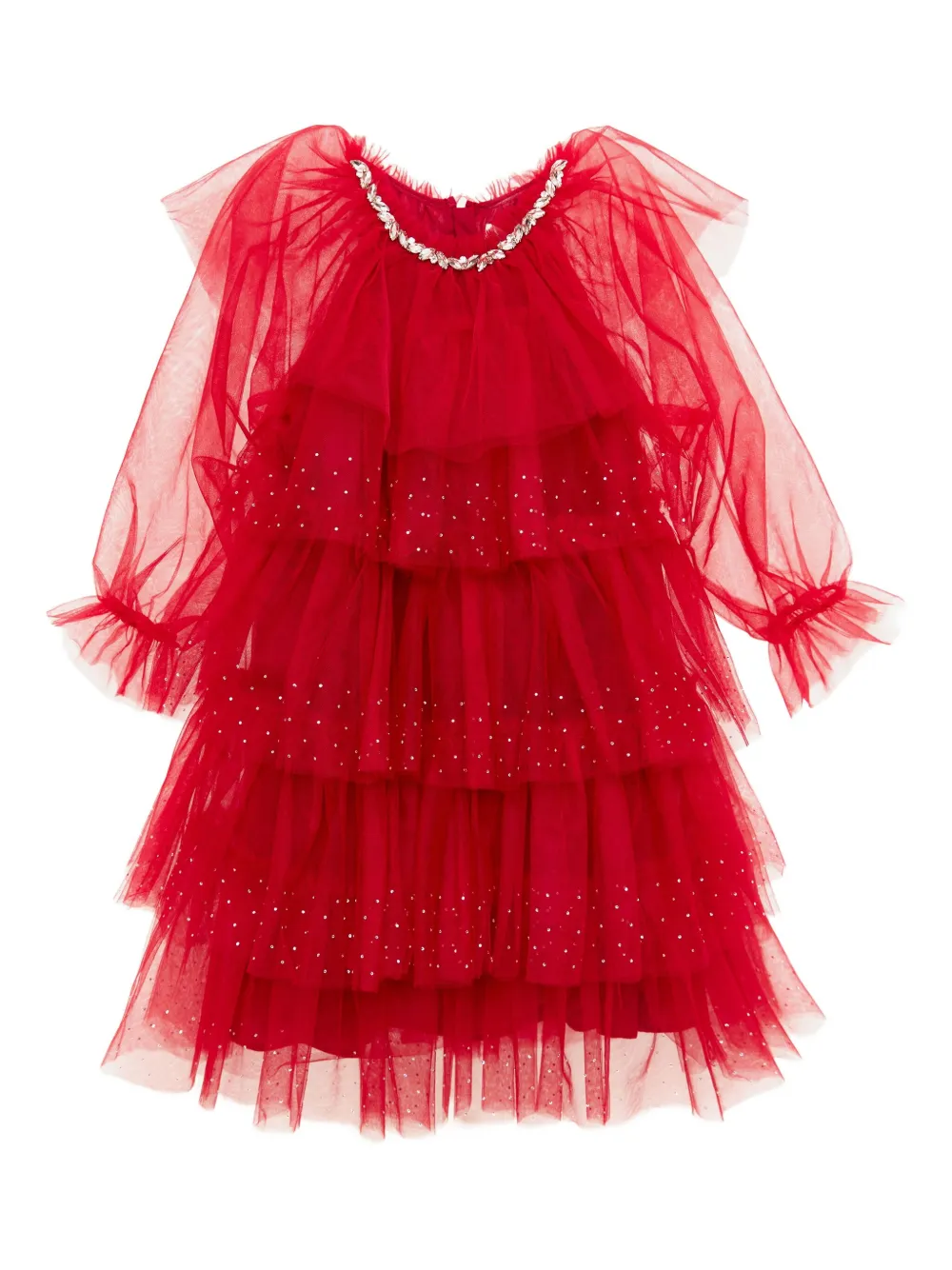 BCBG KIDS rhinestone-embellished tiered tulle dress - レッド BCBG KIDS rhinestone-embellished tiered tulle dress - レッド