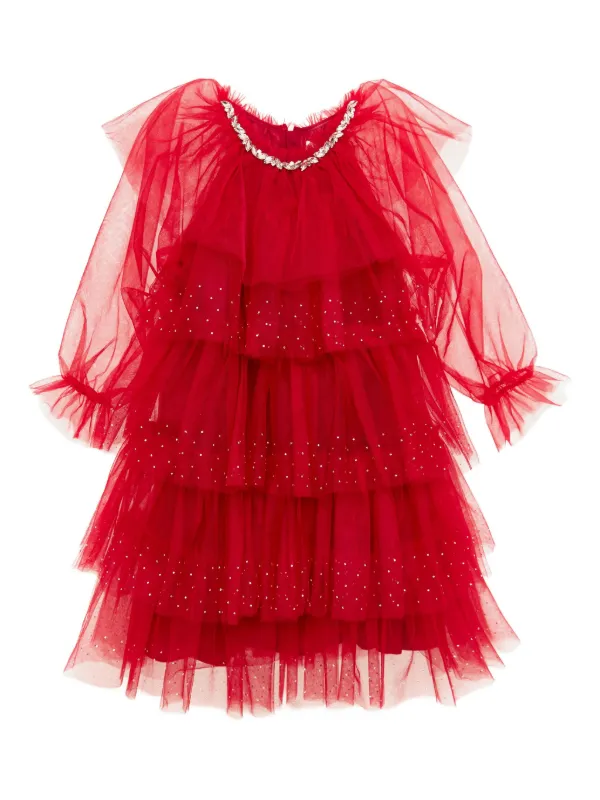 BCBG KIDS rhinestone-embellished Tiered Tulle Dress | Red | FARFETCH GE BCBG KIDS rhinestone-embellished Tiered Tulle Dress | Red | FARFETCH GE