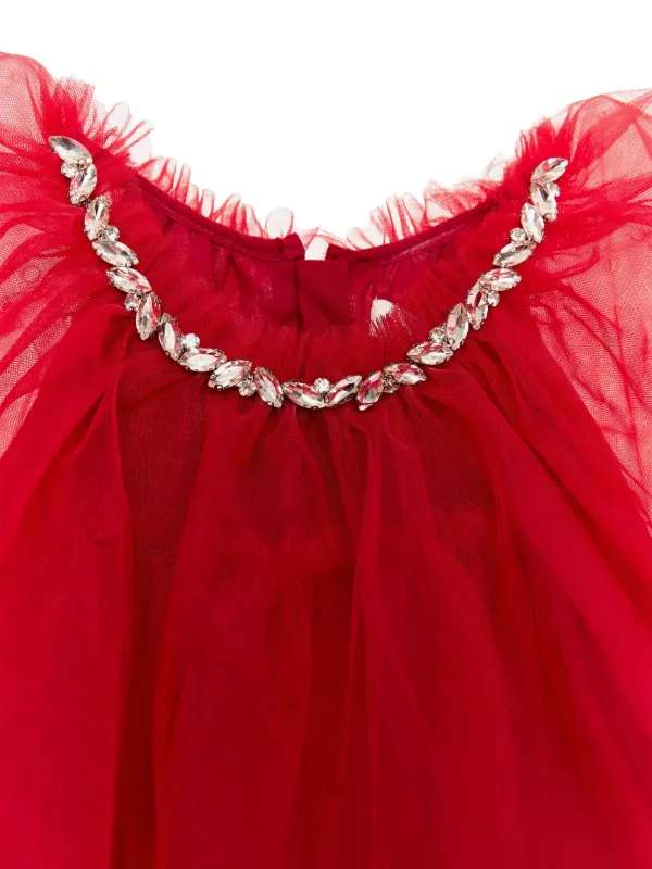 BCBG KIDS rhinestone-embellished Tiered Tulle Dress | Red | FARFETCH HK