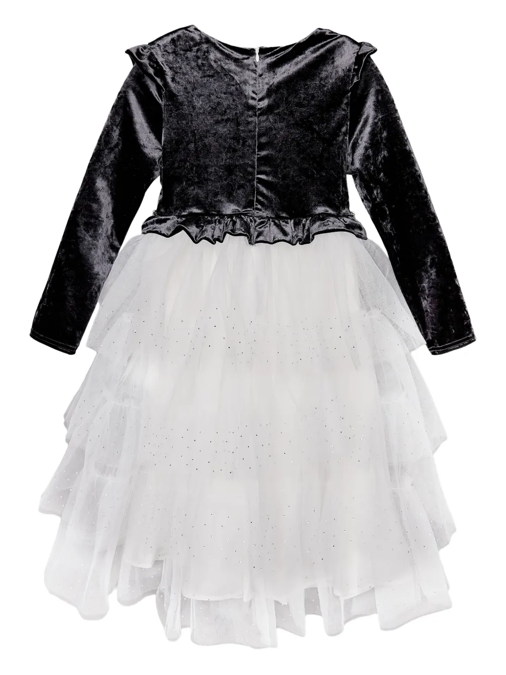 BCBG KIDS Fluwelen en tulen jurk met ruches Zwart