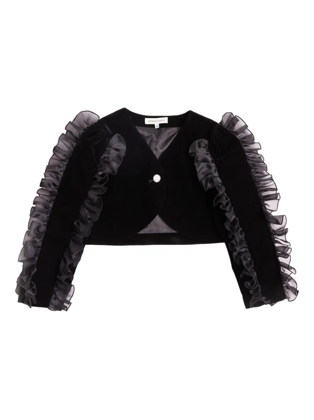 BCBG KIDS ruffled-trim velvet jacket - Nero