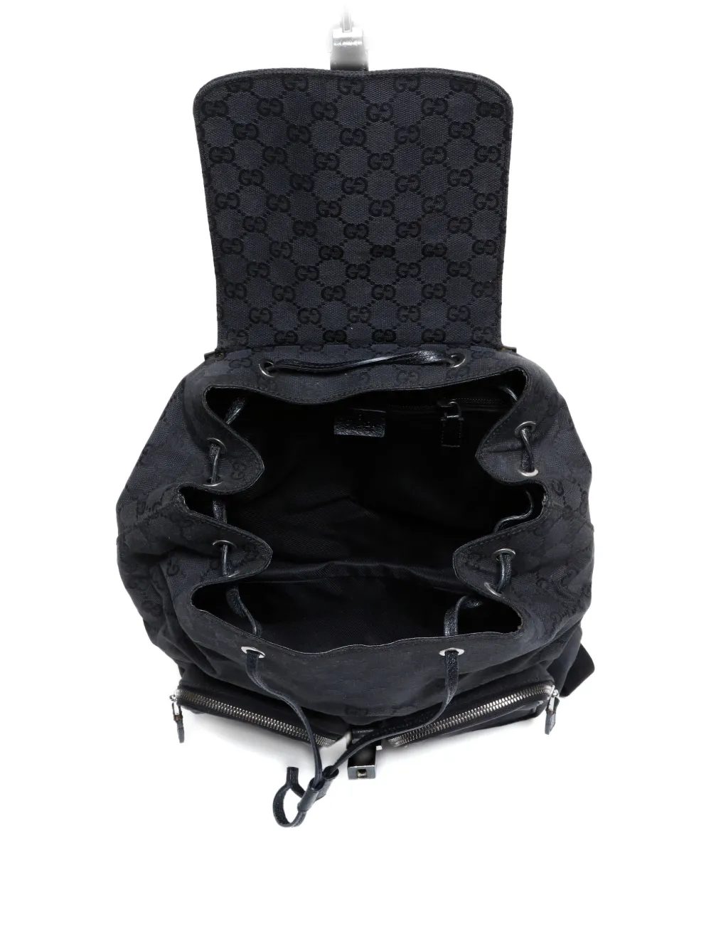 Pre-owned Gucci 2000s Gg Pattern Drawstring Backpack In Black