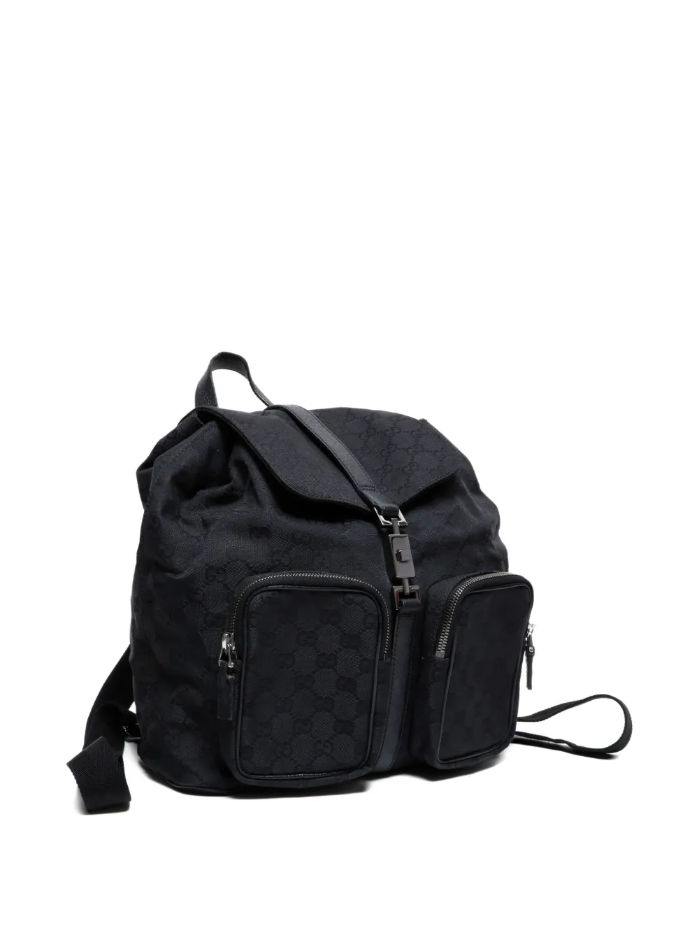 Pre-owned Gucci 2000s Gg Pattern Drawstring Backpack In Black