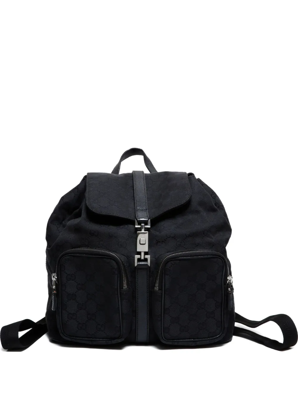 Pre-owned Gucci 2000s Gg Pattern Drawstring Backpack In Black