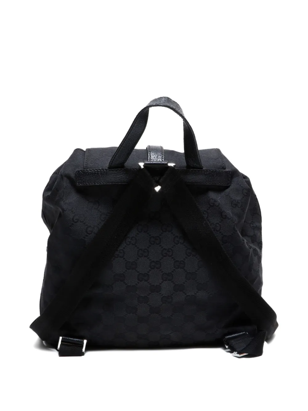 Pre-owned Gucci 2000s Gg Pattern Drawstring Backpack In Black