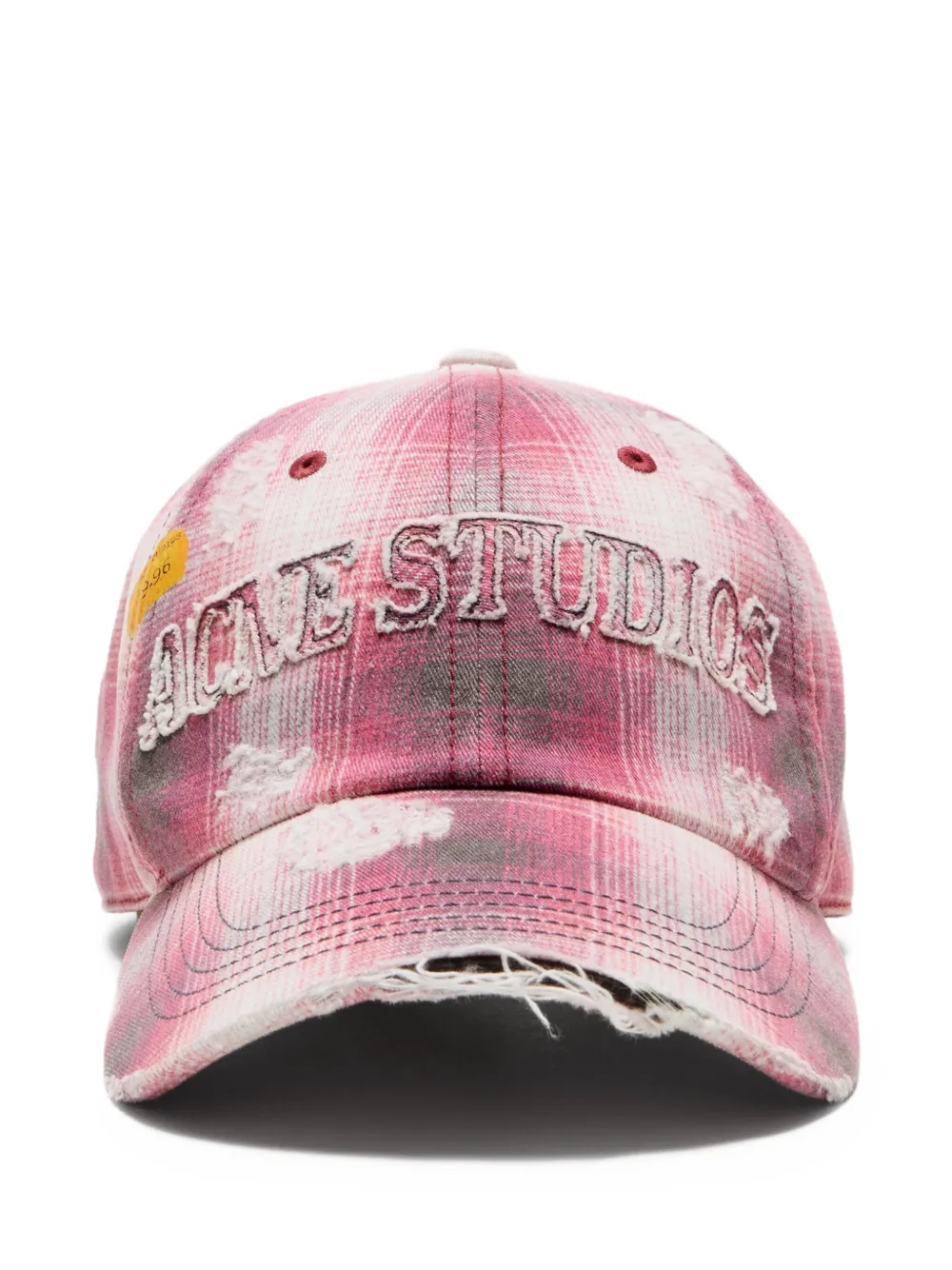 Acne Studios Distressed Checked Canvas Baseball Cap In Red