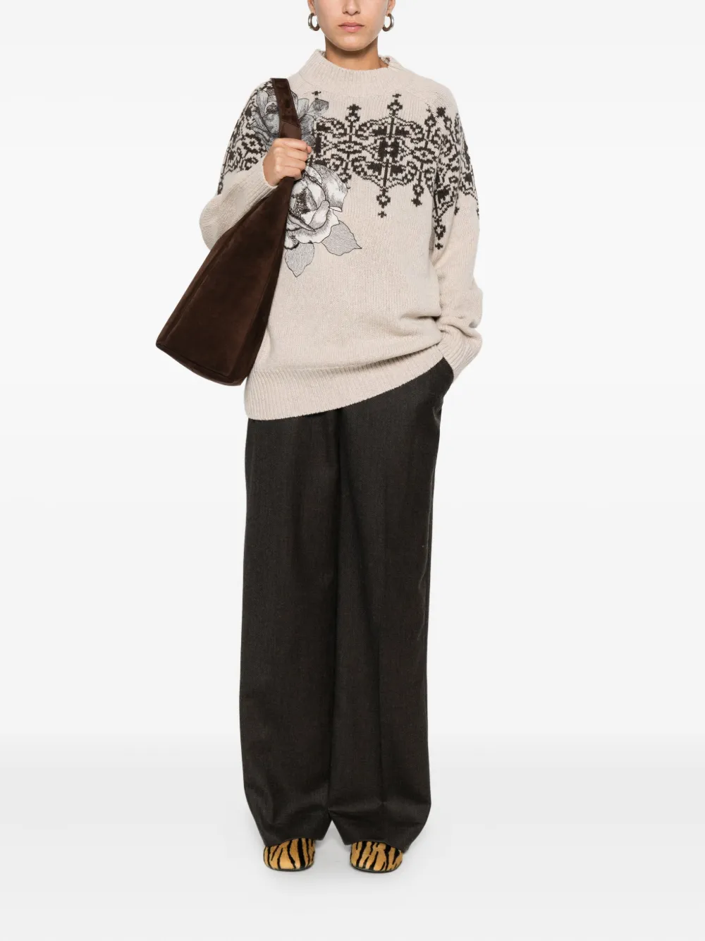 Blugirl Rose-print Sweater In Neutral