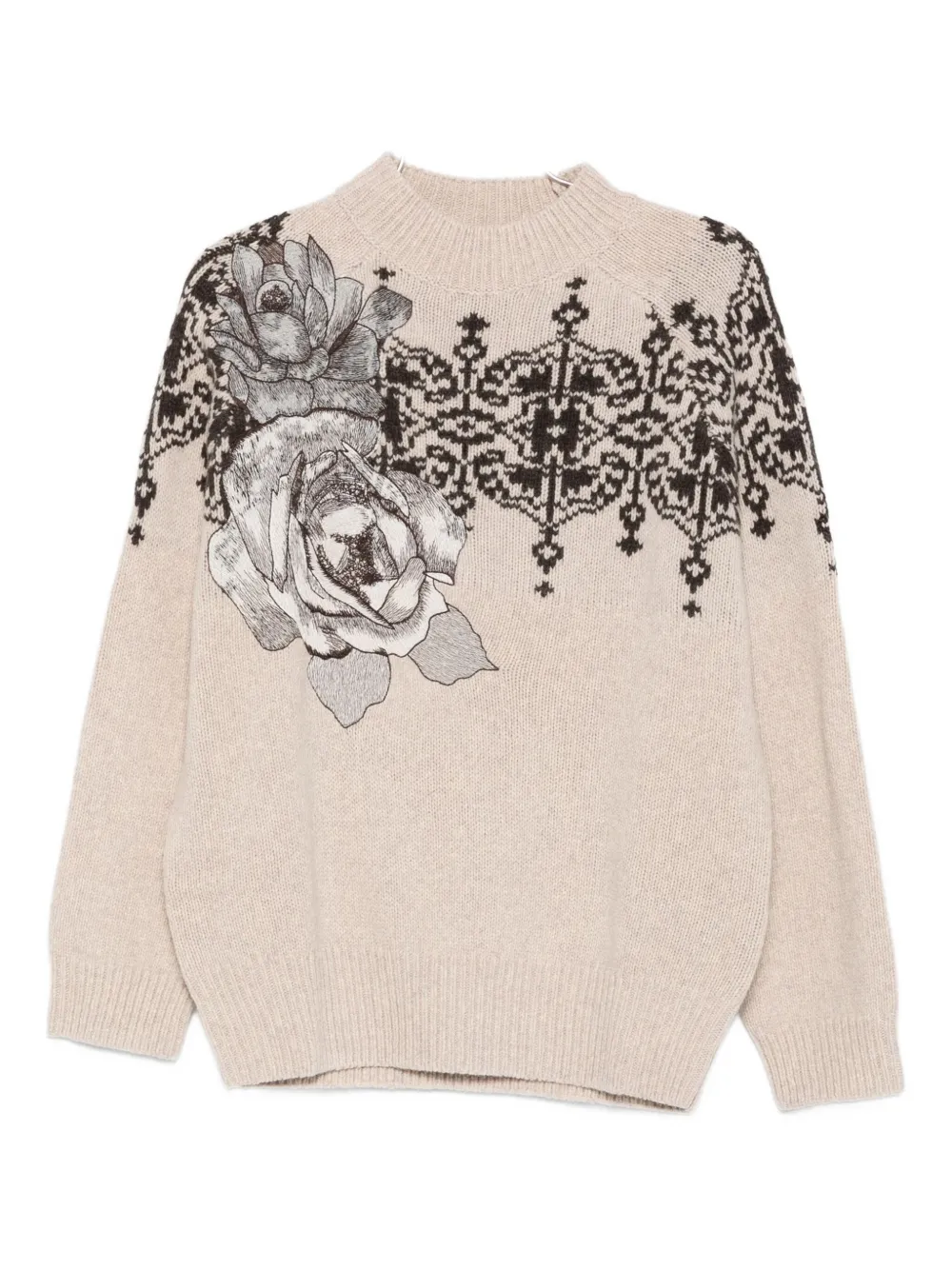 Blugirl Rose-print Sweater In Neutral