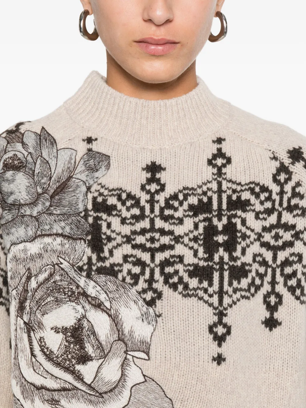 Blugirl Rose-print Sweater In Neutral