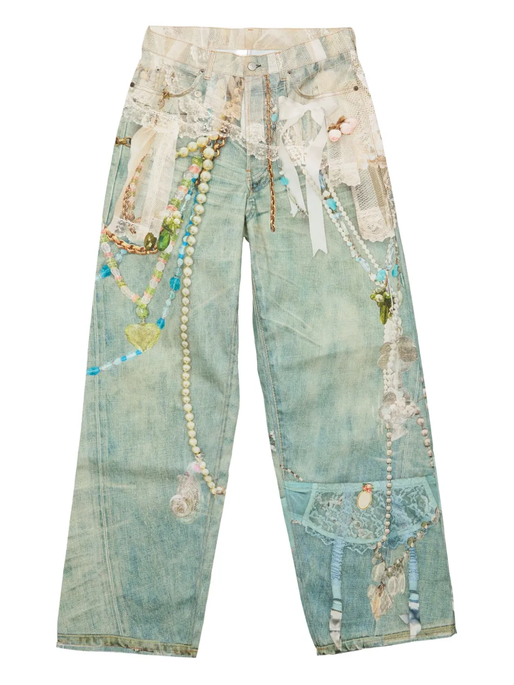 Acne Studios pantalones anchos con estampado trompe l'oeil | verde | Image 1