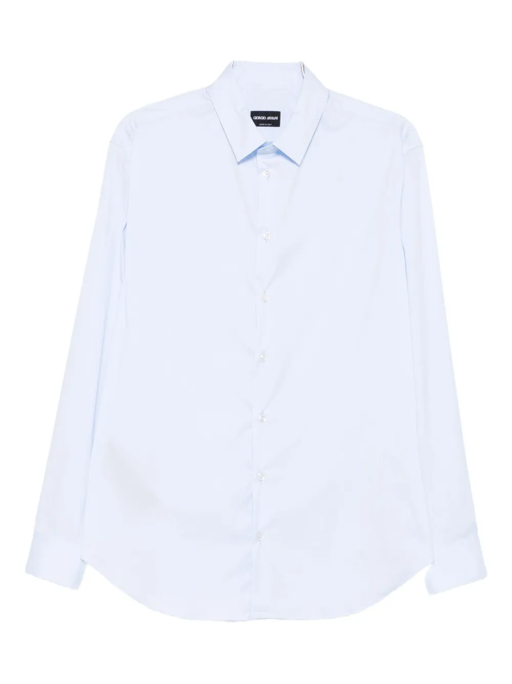 Giorgio Armani Tailored Cotton Shirt With Cuffed Sleeves And Curved Hem In Black