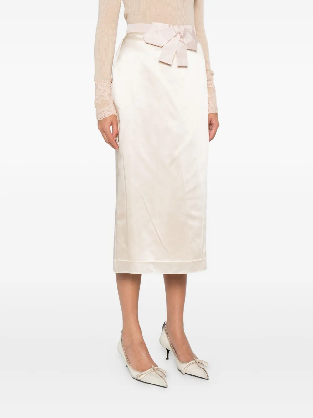 Valentino Bow-detail Silk Skirt In Neutral