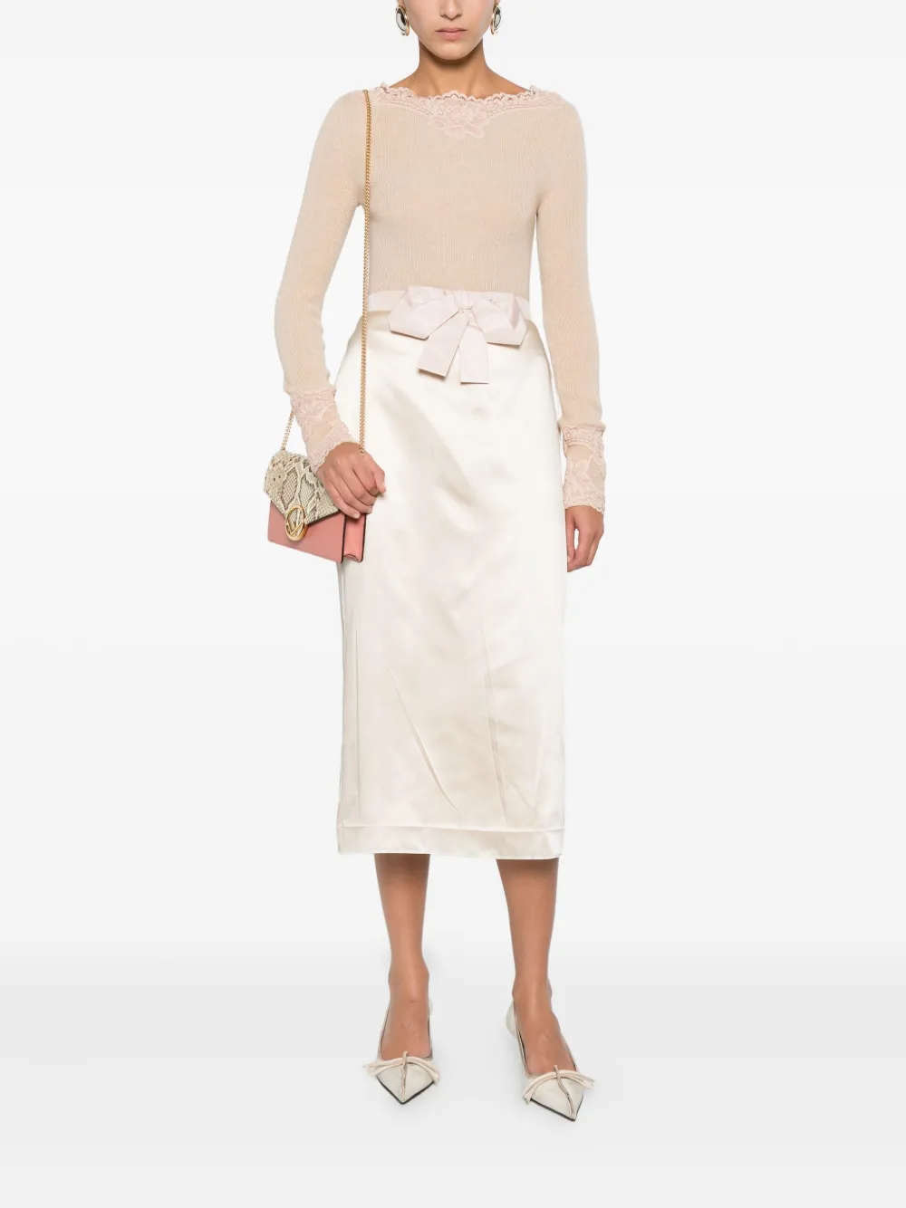 Valentino Garavani bow-detail silk skirt - Beige