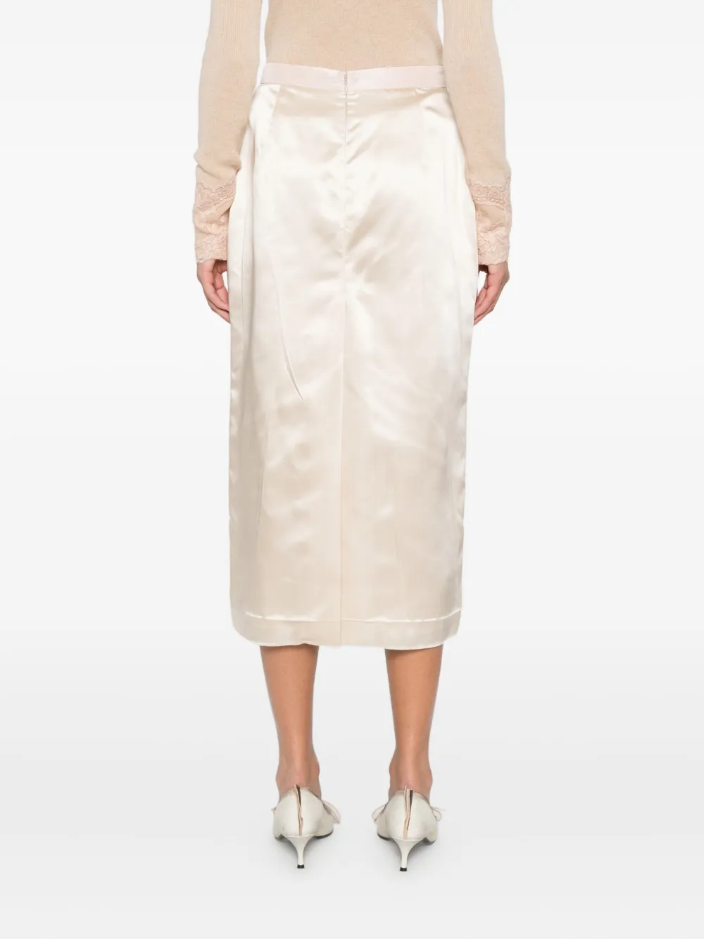 Valentino Bow-detail Silk Skirt In Neutral