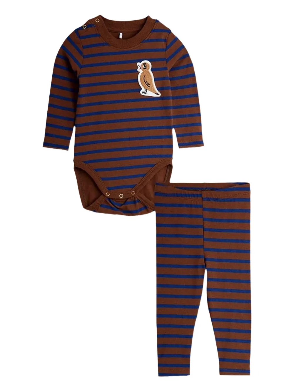 Mini Rodini Bird-patch Striped Trousers Set In Brown