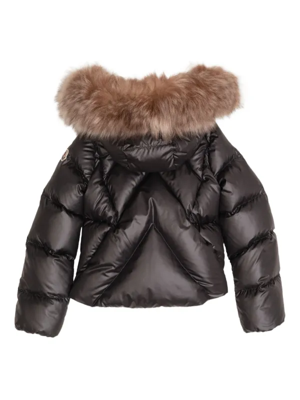 Moncler Enfant Jaqueta Matelassê Com Acabamento De Pelos | Preto