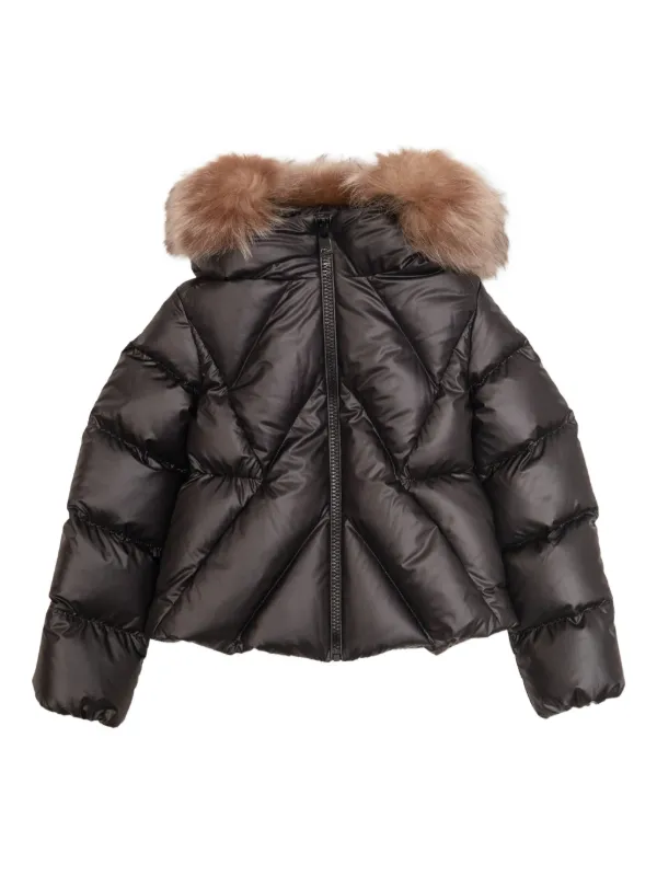 Moncler Enfant Jaqueta Matelassê Com Acabamento De Pelos | Preto