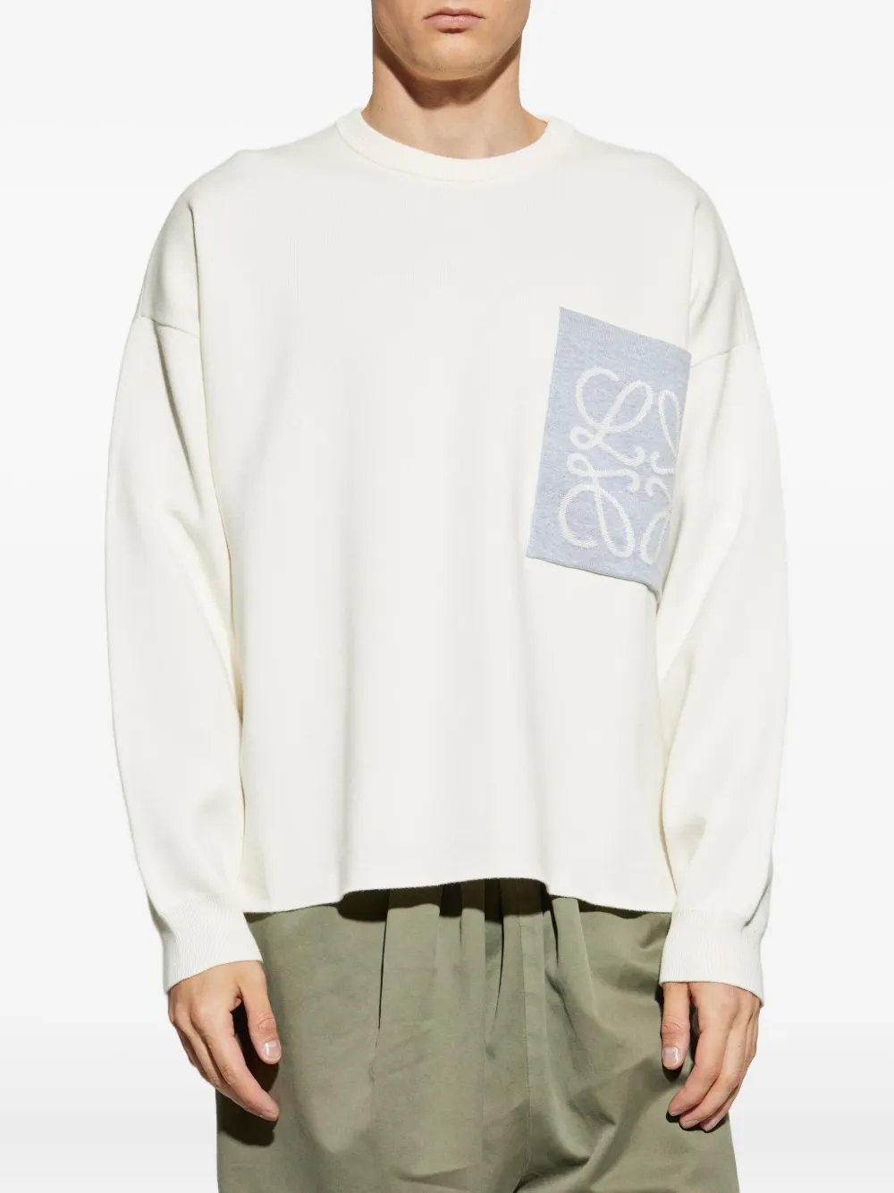 Loewe Logo-patch Cotton Sweater In Neutral