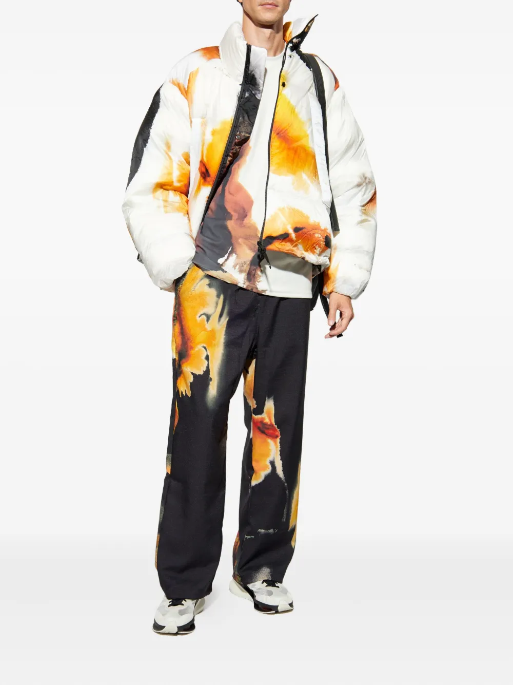 Y-3 Abstract-print Puffer Jacket In White