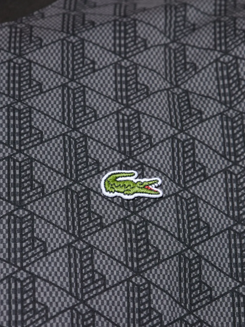 Lacoste Geometric-pattern Cotton T-shirt In Gray