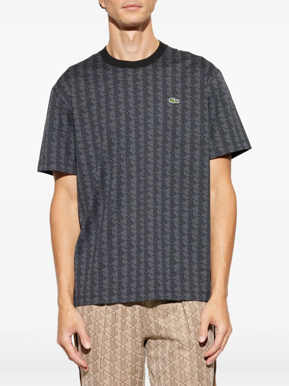 Lacoste Geometric-pattern Cotton T-shirt In Gray