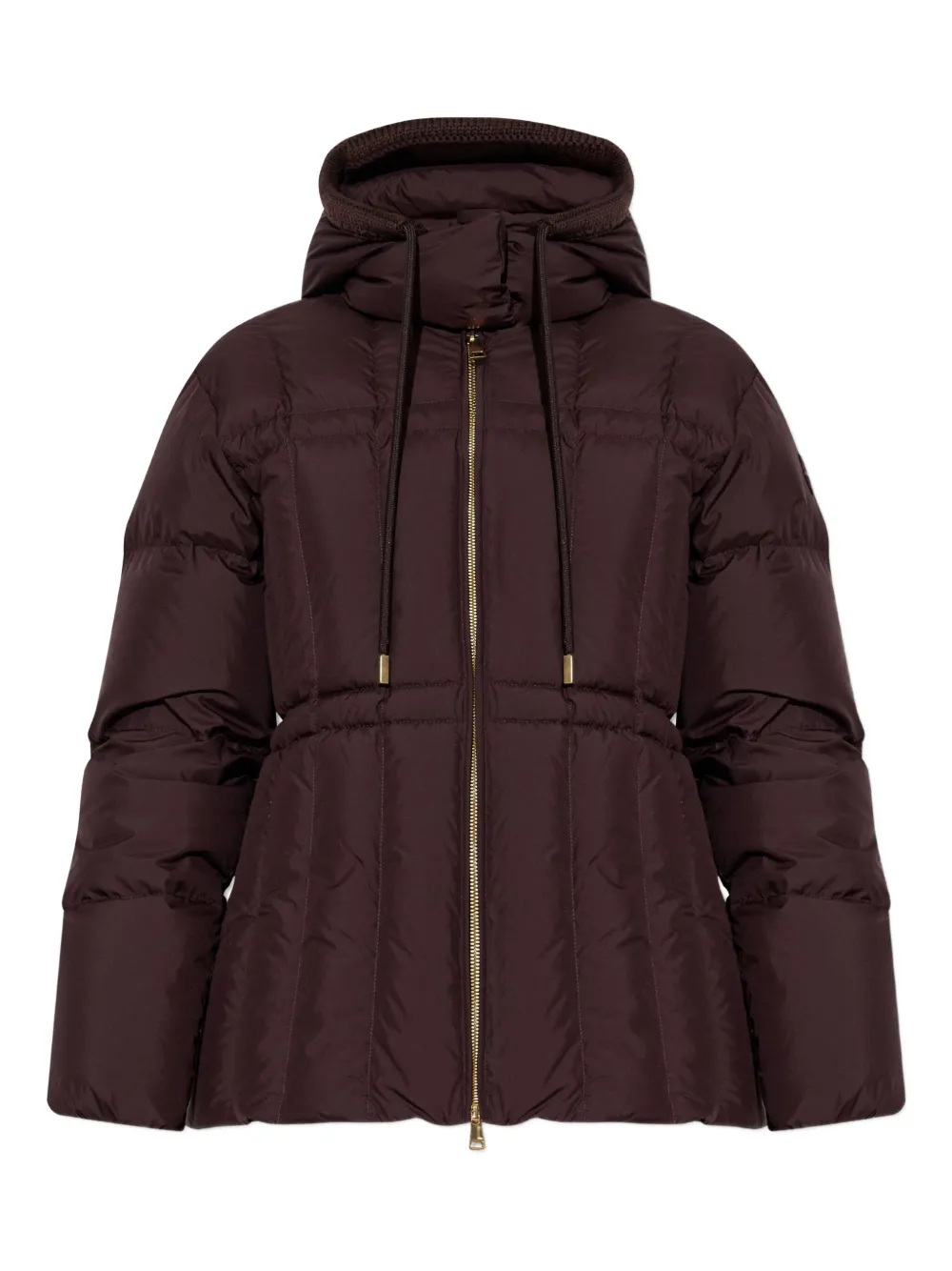 Moncler Estom Vertical-quilted Hooded Short Down Jacket In Burgundy