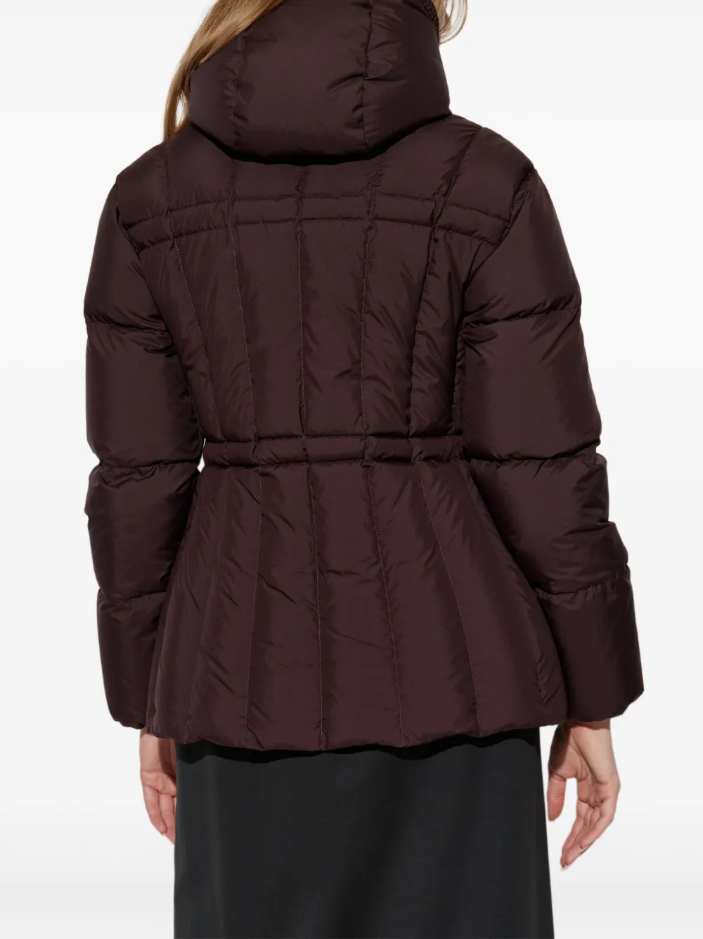 Moncler Estom Vertical-quilted Hooded Short Down Jacket In Burgundy
