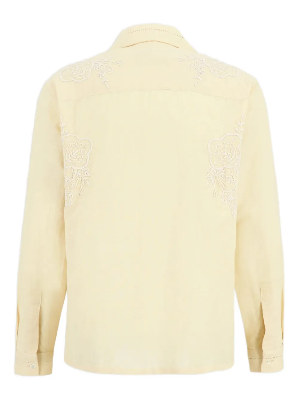 Baziszt Cade overhemd met geborduurde bloemen en lange mouwen - Beige