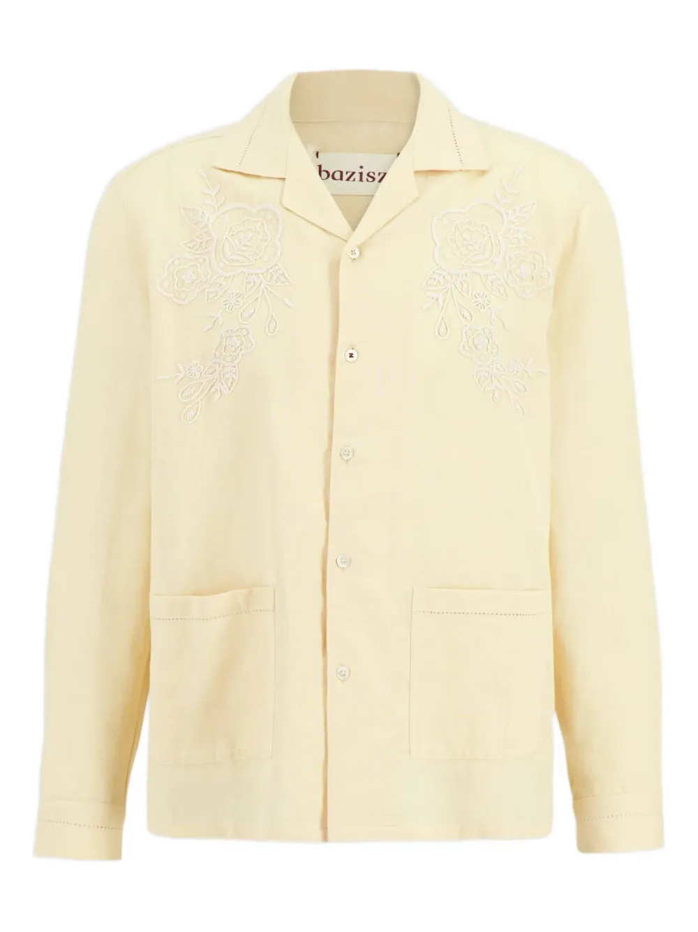 Baziszt Cade Floral-embroidered Long-sleeve Shirt In Yellow