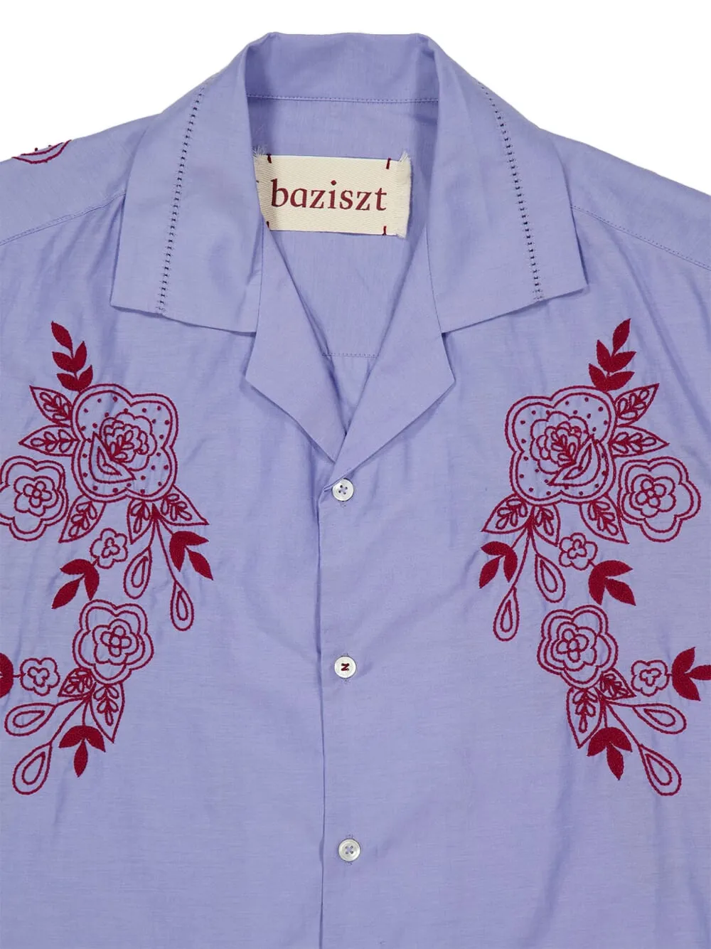 Baziszt Celeste Floral-embroidered Shirt In Blue