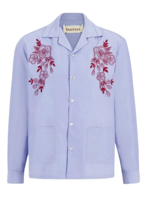 Baziszt Camisa Celeste com bordado floral