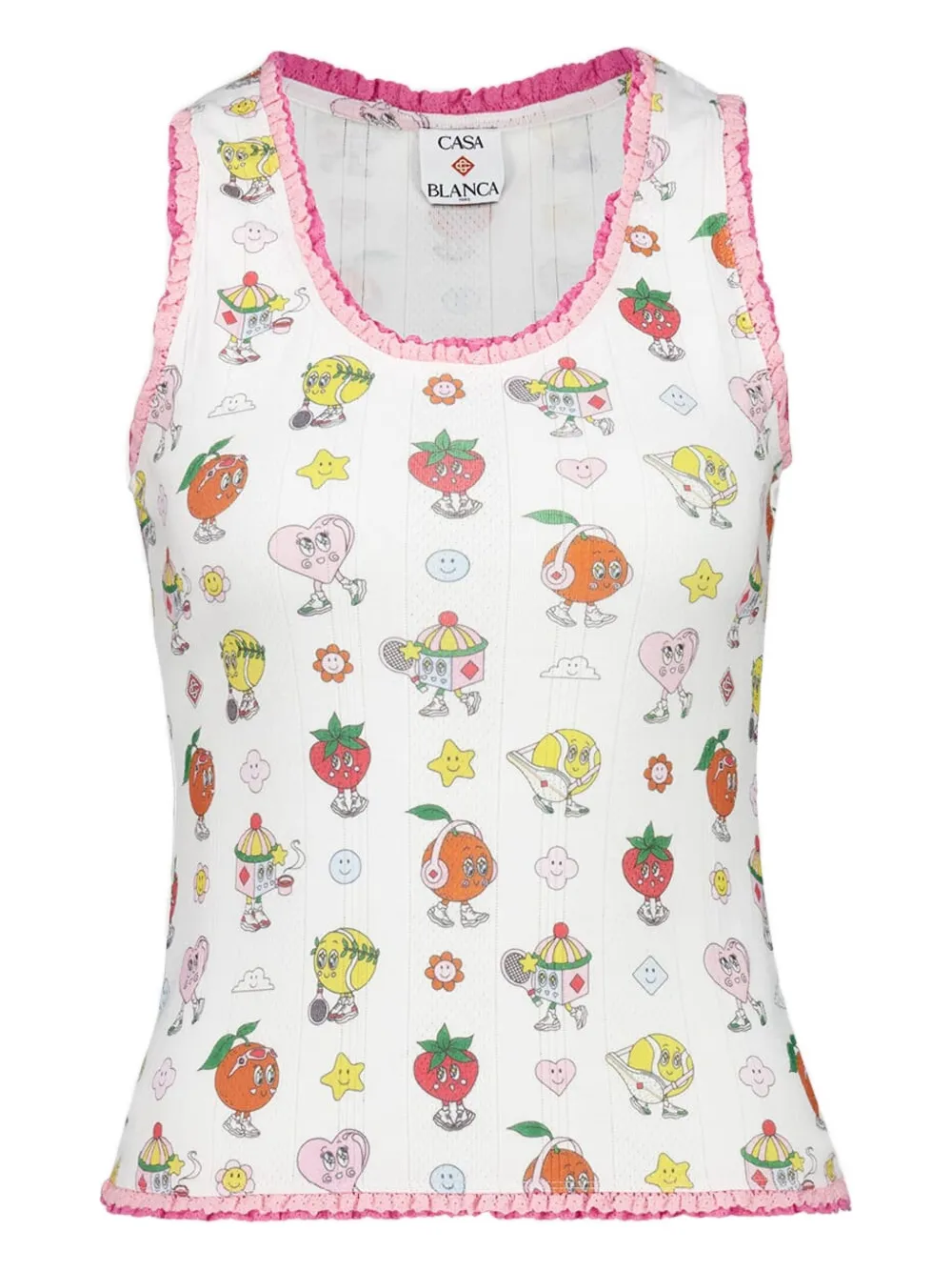 Casablanca frill-trim printed tank top - Bianco