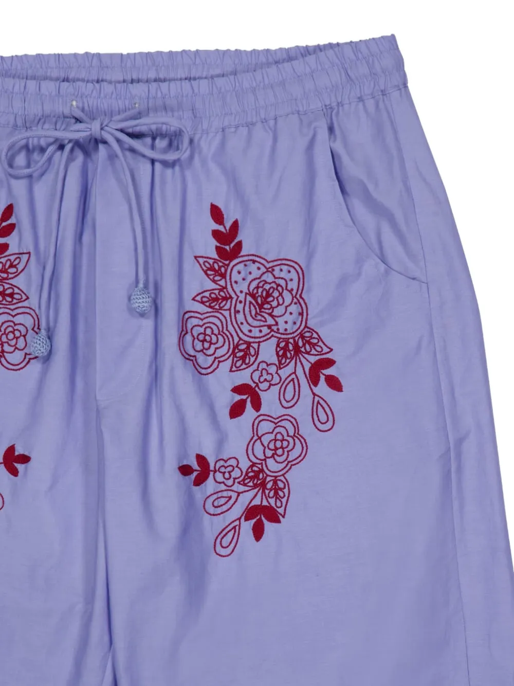 Baziszt Broek met geborduurde bloemen Blauw