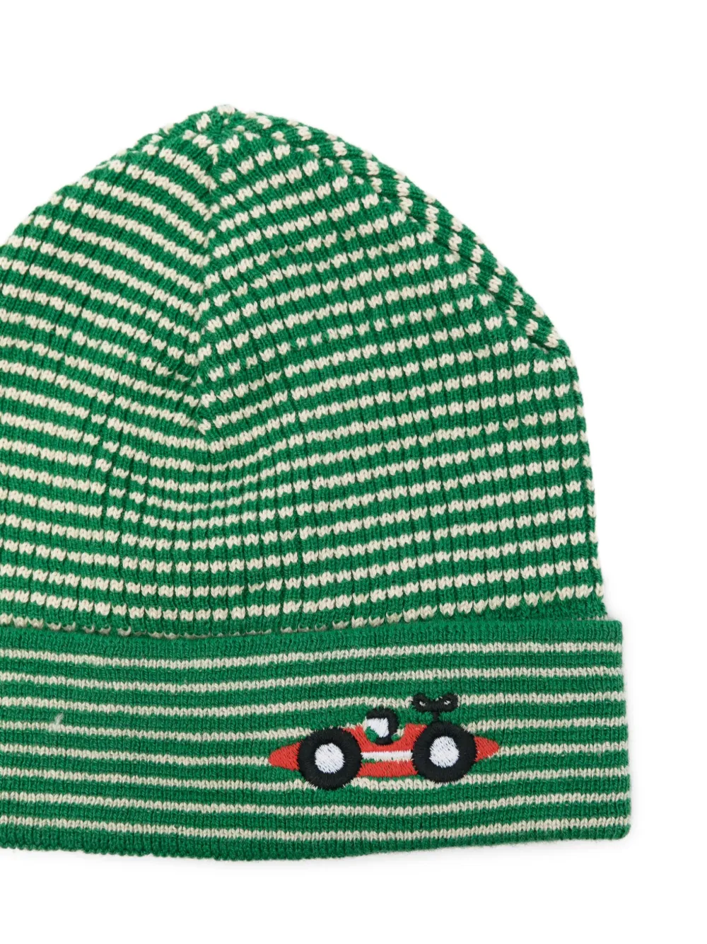Bobo Choses Striped Car-embroidered Hat In Green