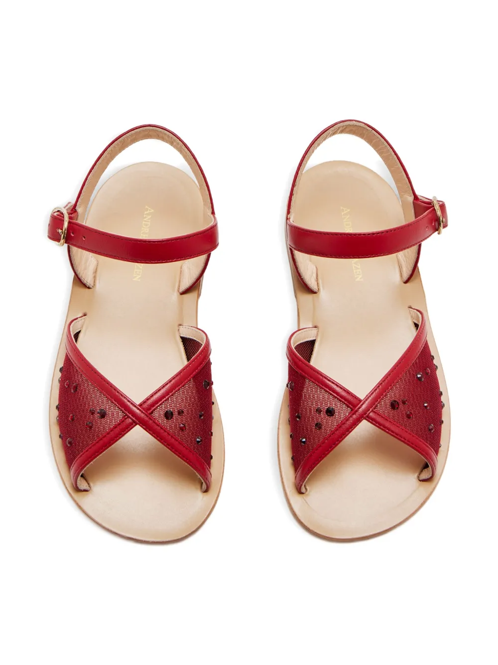 Andrea Wazen embellished cross-strap sandals Red