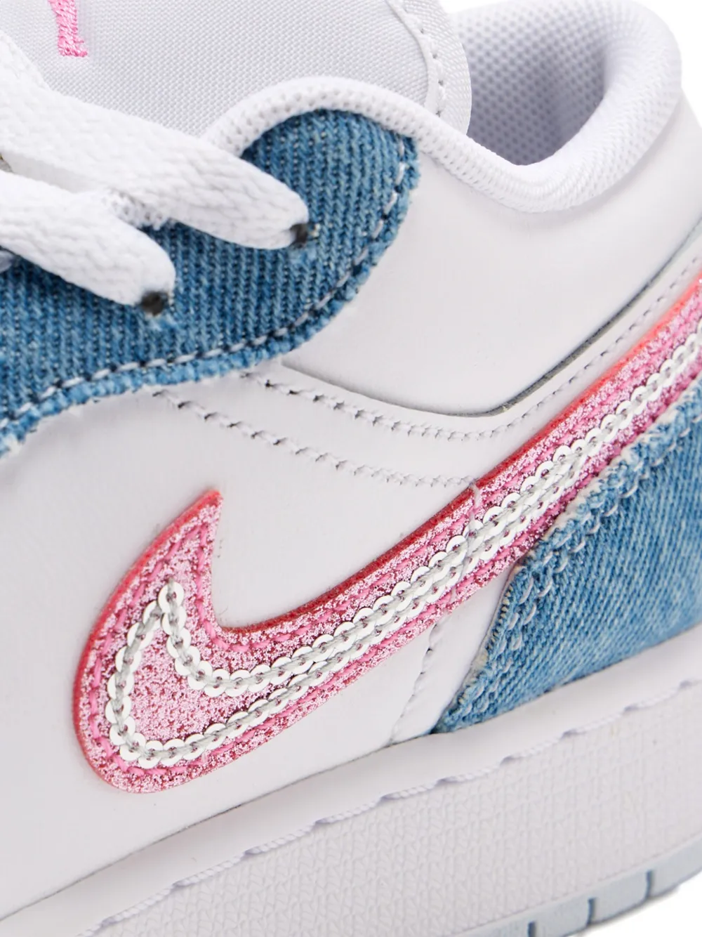 Nike Kids Air Jordan 1 denim-panel sneakers White