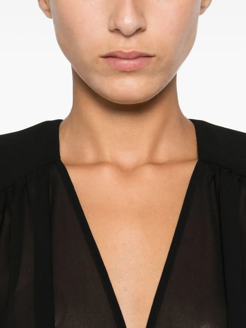 Elisabetta Franchi Pleated-panel Button-cuff Bodysuit In Black
