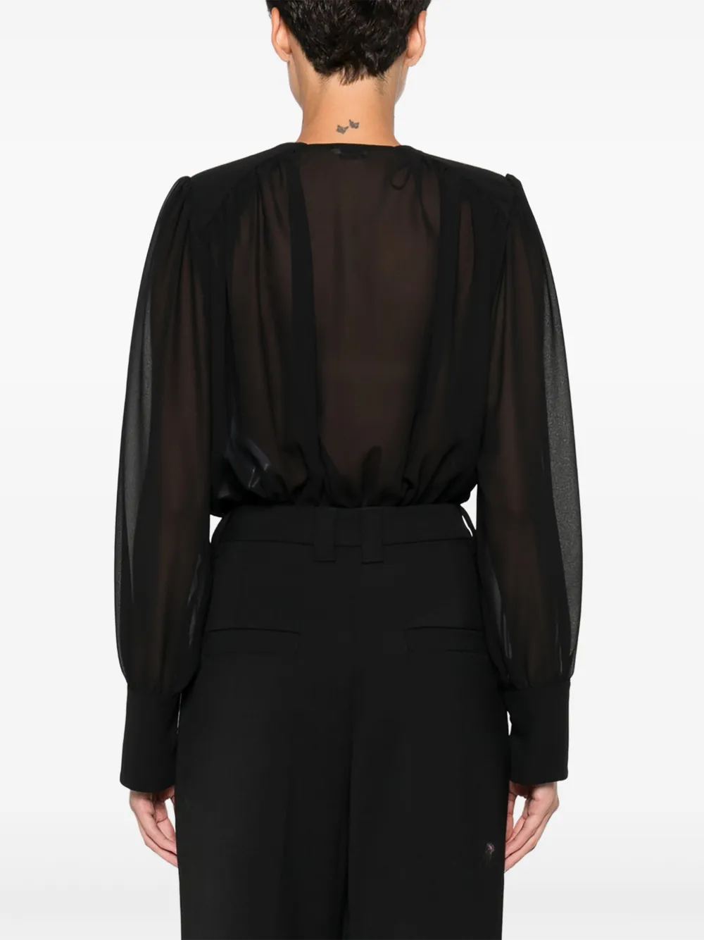 Elisabetta Franchi Pleated-panel Button-cuff Bodysuit In Black