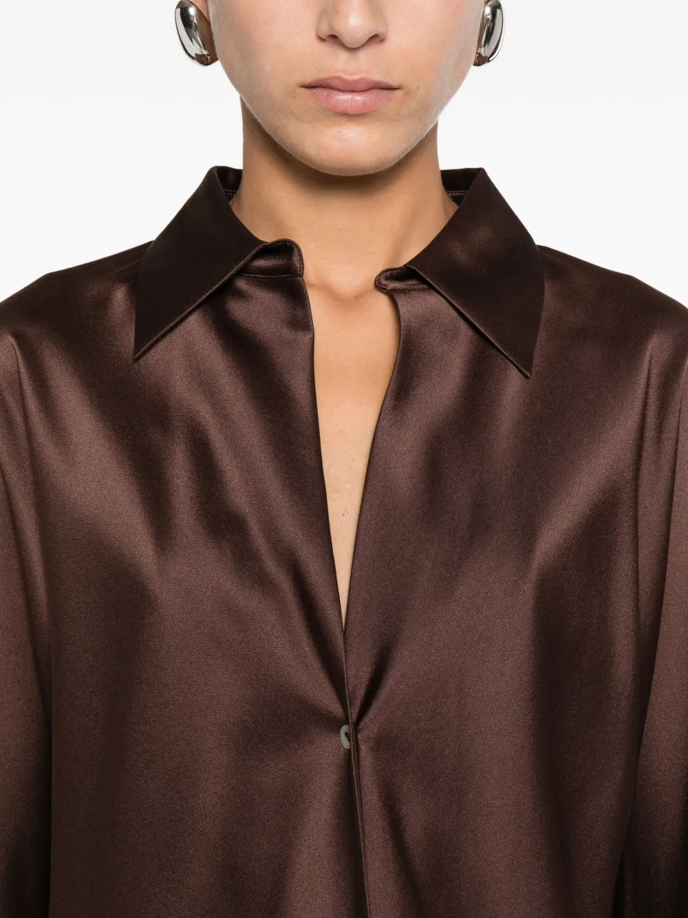 Vince Silk Button-up Shirt In Brown