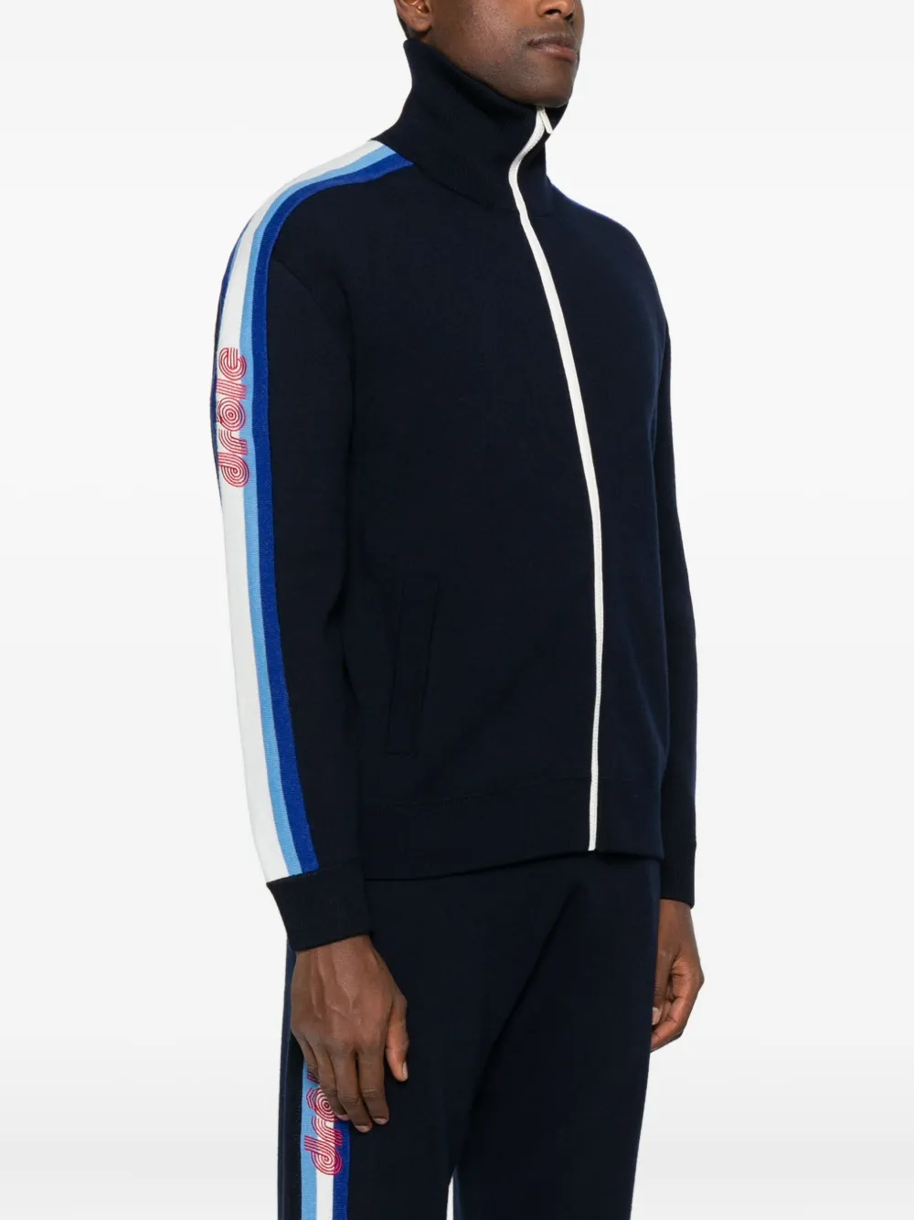 Drôle De Monsieur Striped Zip-up Sweater In Blue