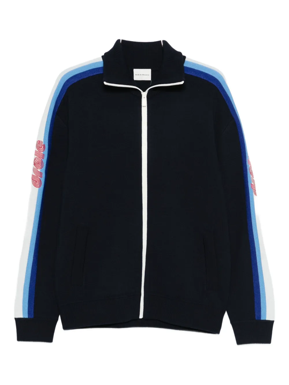 Drôle De Monsieur Striped Zip-up Sweater In Blue