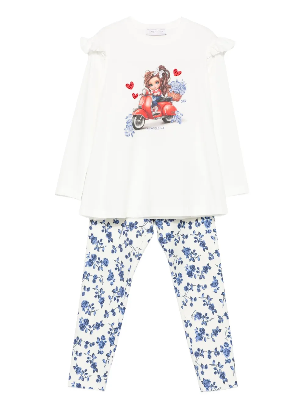 Monnalisa ruffle-detail floral-print T-shirt and leggings | White | Image 1